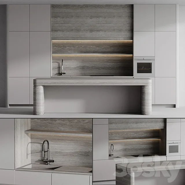 Kitchen with island 007 3D Model