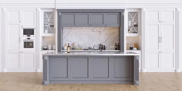 Kitchen wood stone oven fridge wine mixer 3D Model