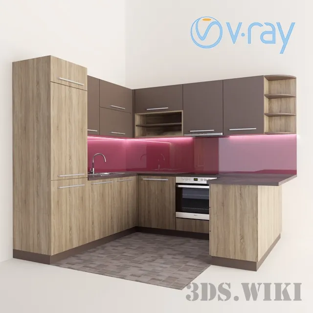 kitchen - Wooden corner kitchen 3D Model