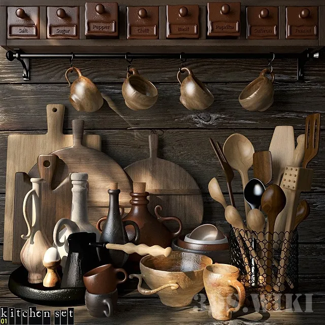 kitchen - Wooden kitchen set 3D Model