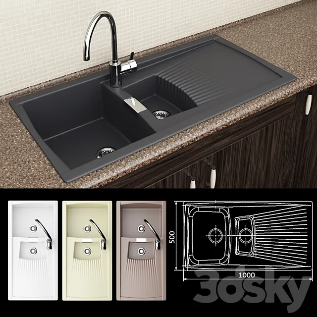 Kitchen_Sink_Reginox_Vienna_15_Faucet_Grohe_Eurosmart_Cosmo 3DModel