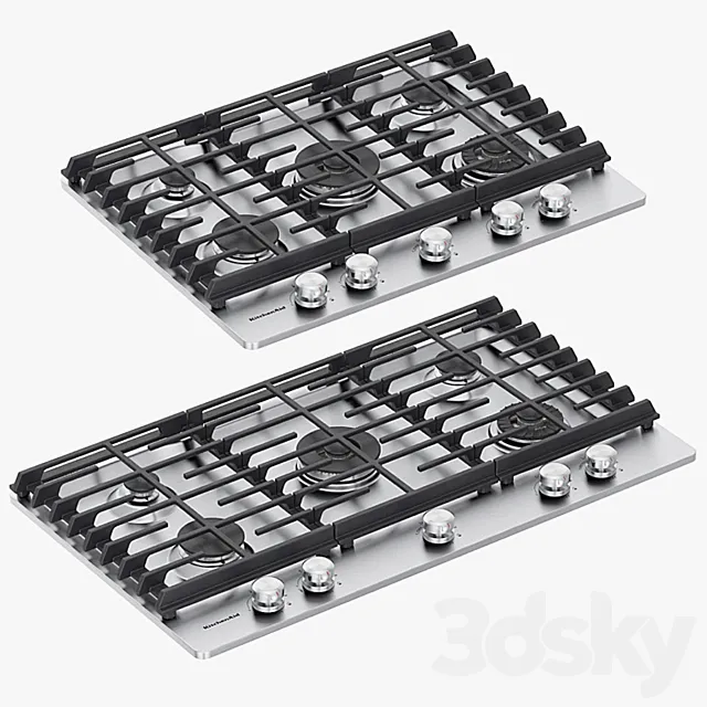 KitchenAid - 5-Burner Gas Cooktops with Griddle 3DModel