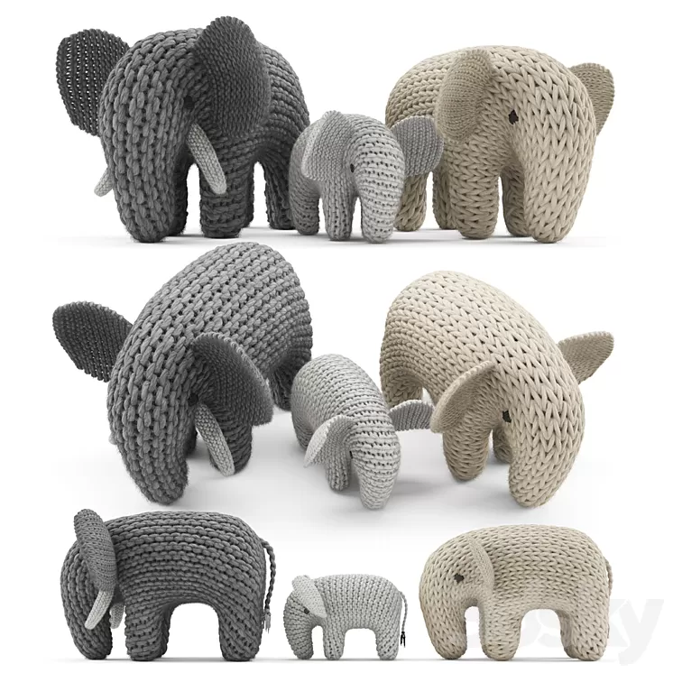 Knitted Elephants Toys 3D Model