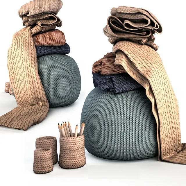 Knitted pouf + drapery 3D Model