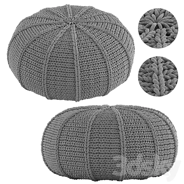 Knitted Pouf Zen Pebble 3D Model