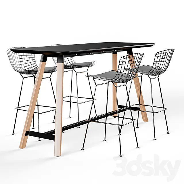 Knoll Bertoia Barstool Rockwell Unscripted Tall Table 3DModel