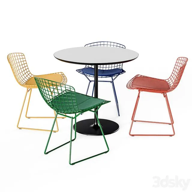 Knoll Bertoia Side Chair Arper Dizzy Table 3D Model