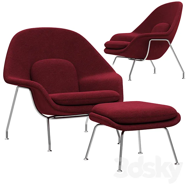Knoll Saarinen Womb Chair and Ottoman 3D Model