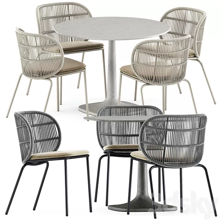 Kodo dining chairs by Vincent Sheppard and Fiore Outdoor table by bebitalia 3D Model Free