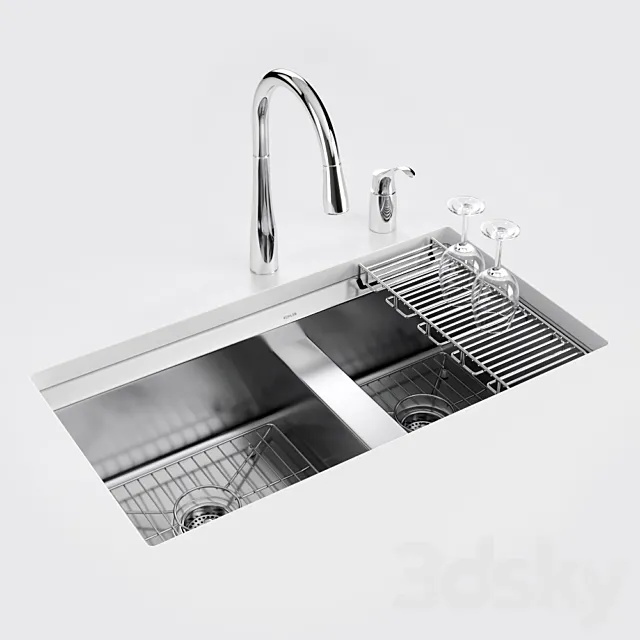 KOHLER "8 Degree" under-mount kitchen sink 3D Model