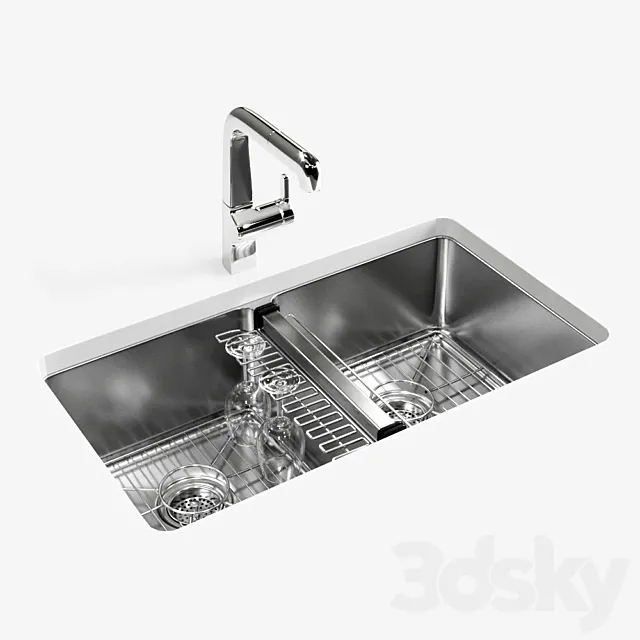 KOHLER "Strive" under-mount double-equal kitchen sink 3D Model