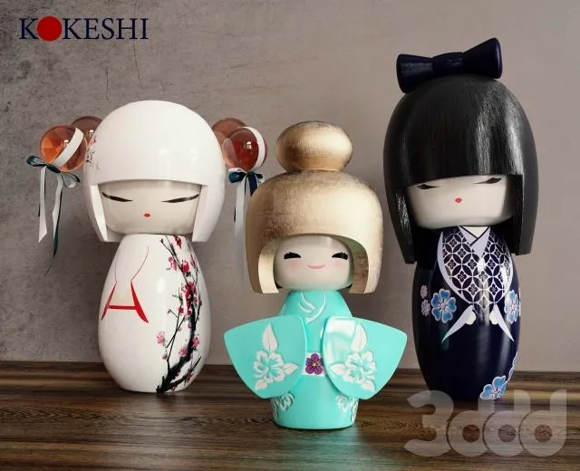 Kokeshi dolls 3D Model