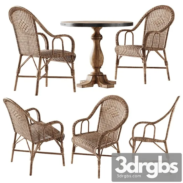 Kokmaison fauteuil grand pere wicker chair and round table 2 3D Model Free