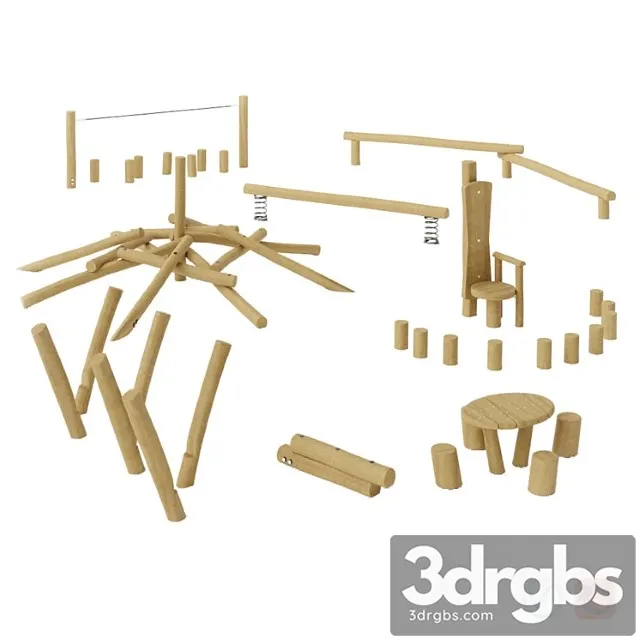 Kompan Equipment from Logs 3D Model Free