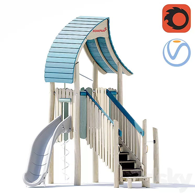 Kompan.Play tower with slide & curly climber. NRO1021 3D Model