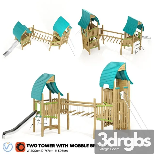 Kompan. two tower with wobble bridge 3D Model Download