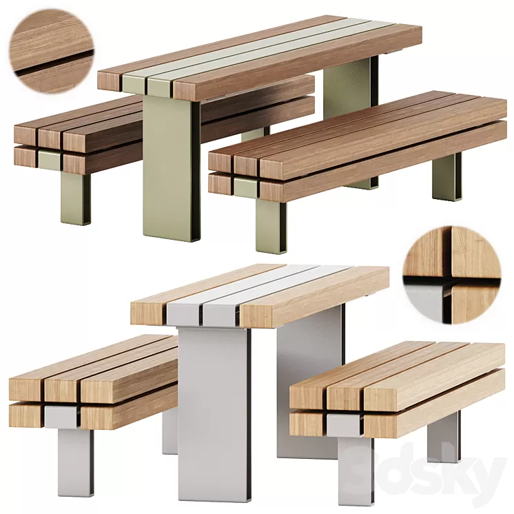 KONG Outdoor Sectional Bench and Table by Vestre 3D Model Free