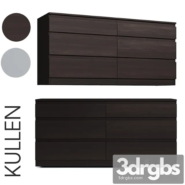 Kullen Chest Of 6 Drawers White Brown 3D Model Free