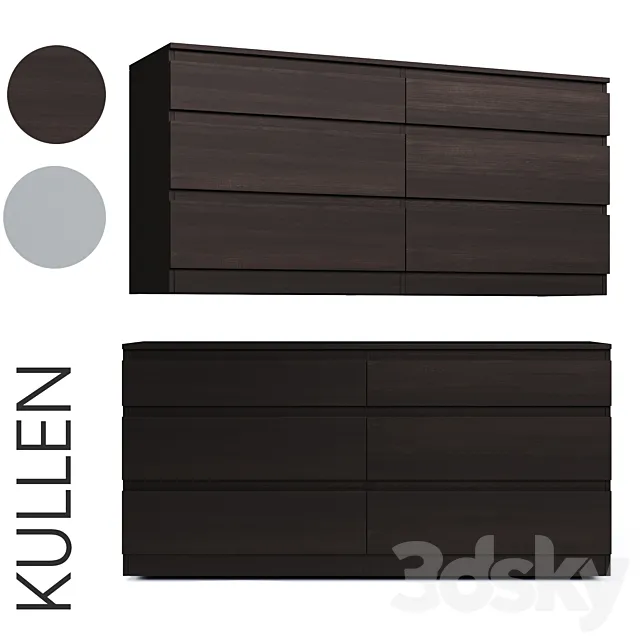 KULLEN. Chest of 6 drawers. White \ brown 3D Model