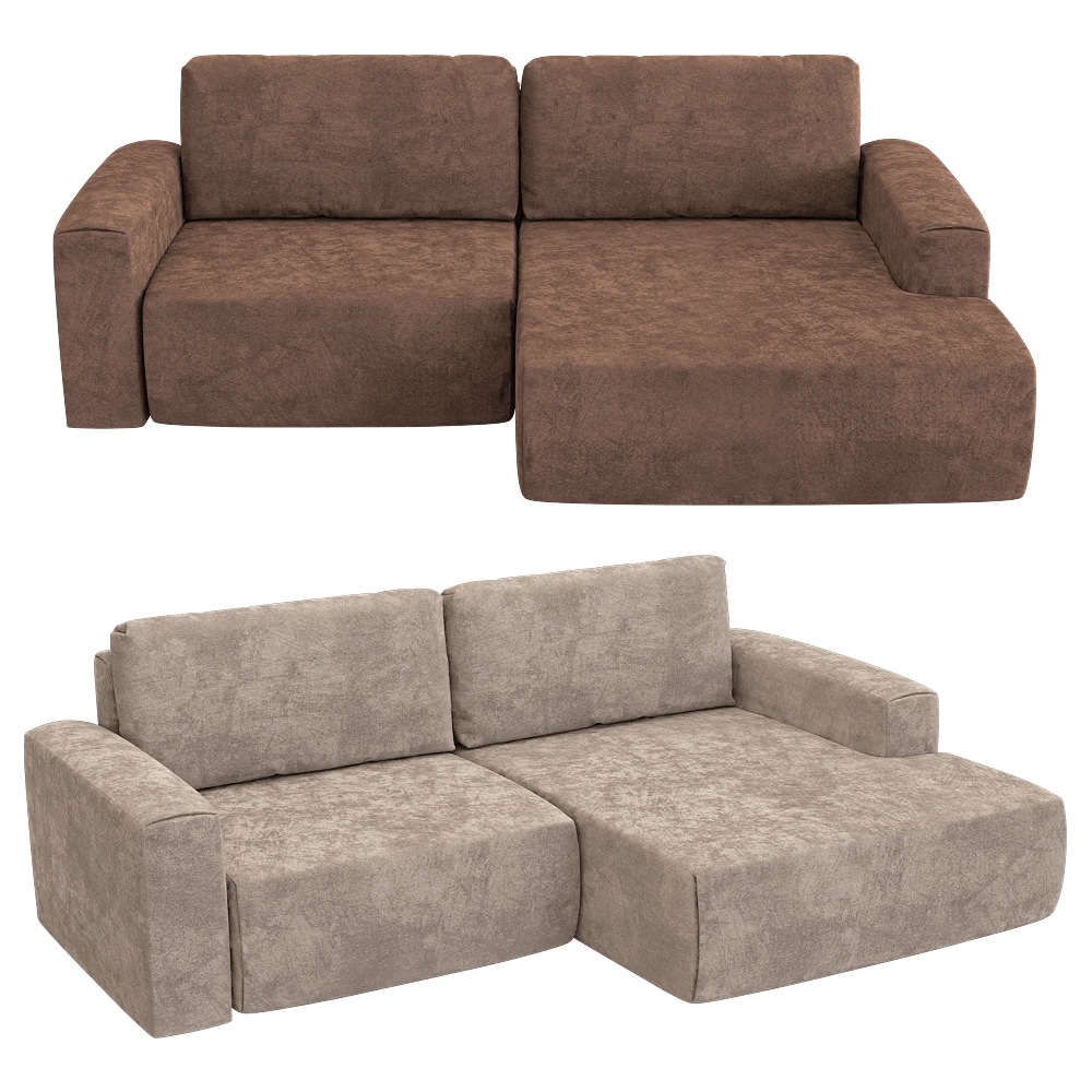 KULT  - 3-seater fixed sofa with daybed Aldo 3D Model