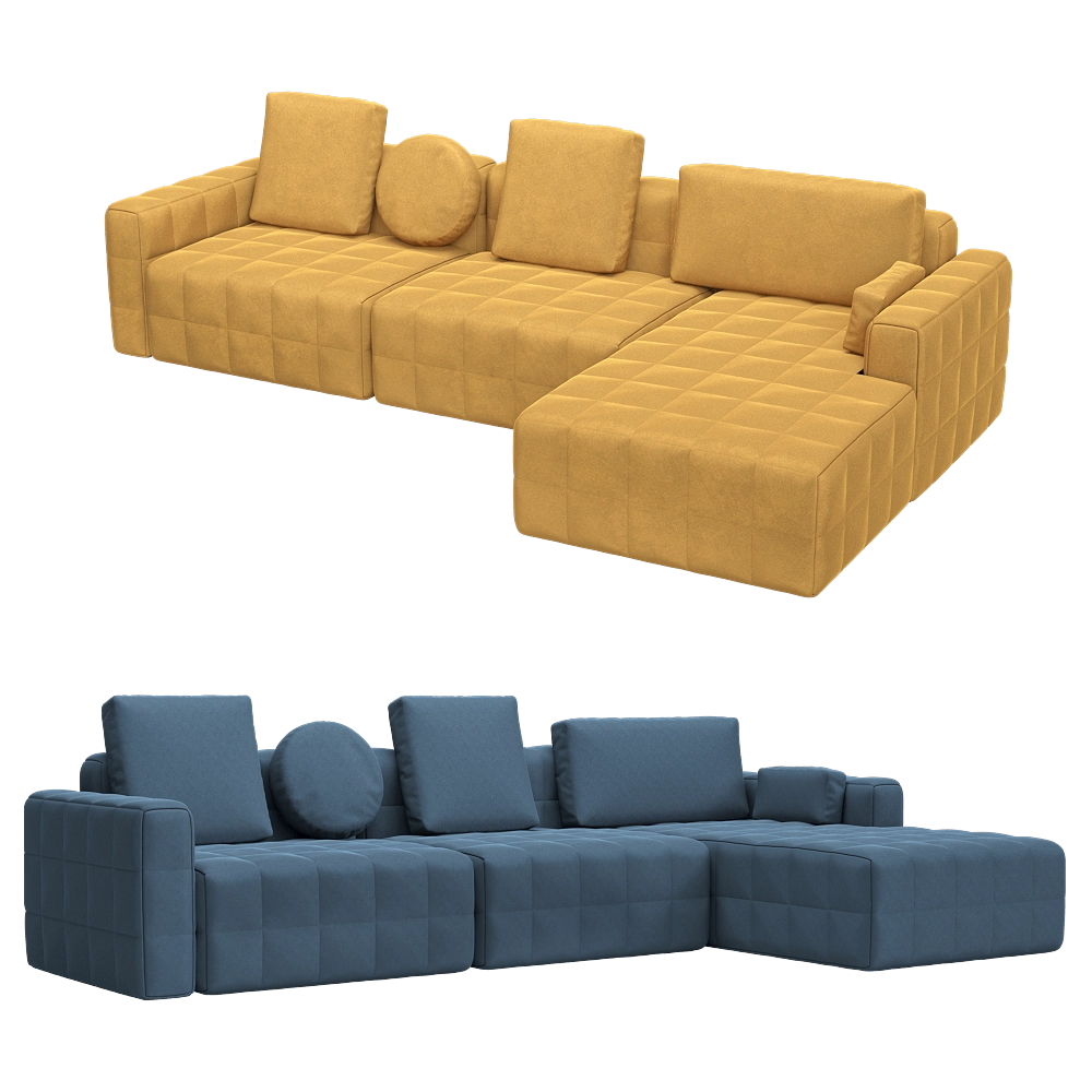 KULT  - 4-seater fixed sofa with a daybed Block 3D Model