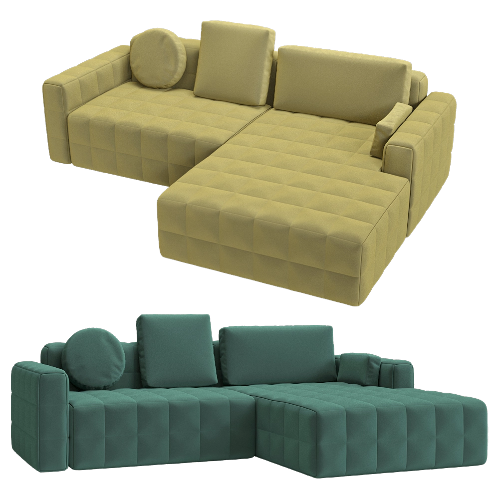 KULT  - 4-seater fixed sofa with a daybed Block 3D Model