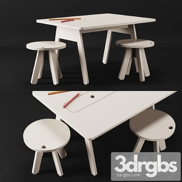 Kutikai peekaboo desk and chairs 2 3D Model Free
