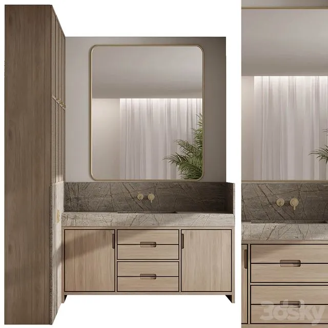 L-shaped Bathroom furniture by inbani faucet set 89 3D Model