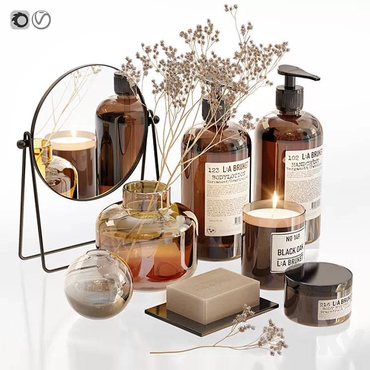 LA Bruket decor set for bathroom with dry flowers 3D Model