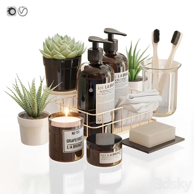 LA Bruket decor set for bathroom with flowerpots 3D Model