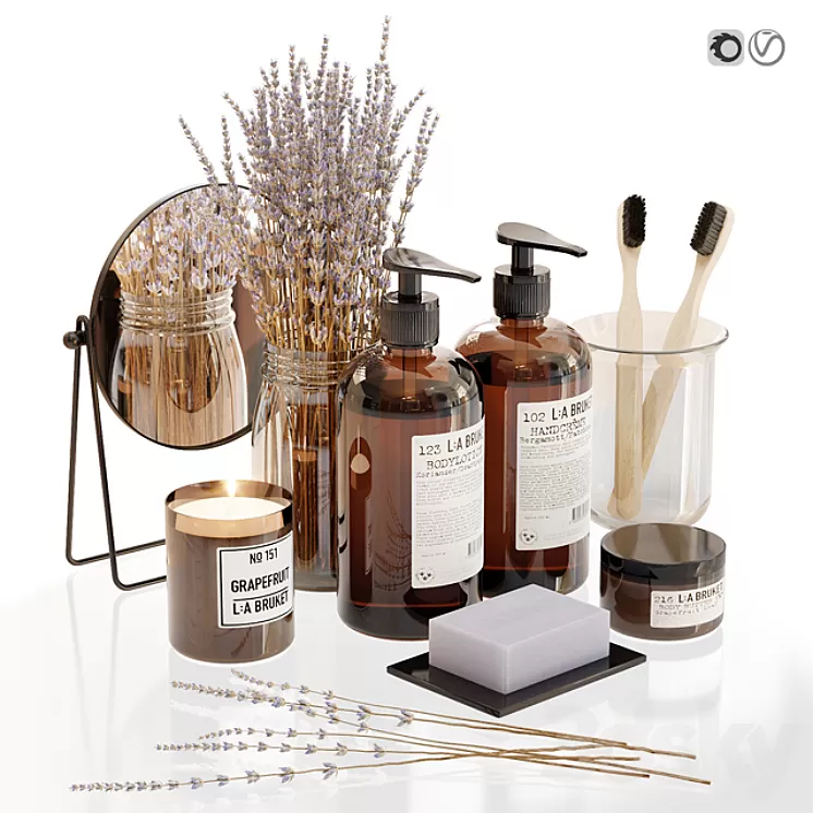 LA Bruket decor set for bathroom with lavender 3D Model