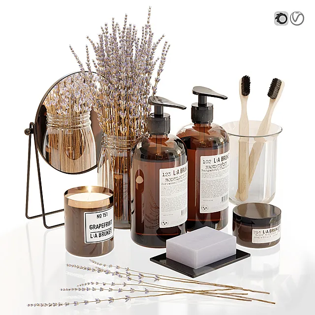 LA Bruket decor set for bathroom with lavender 3D Model