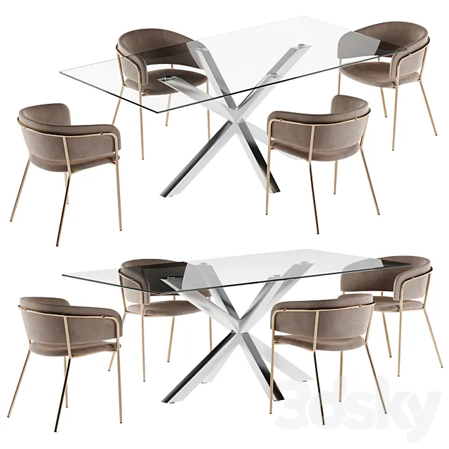 La forma table Arya & Konnie chair dining set 2 3D Model