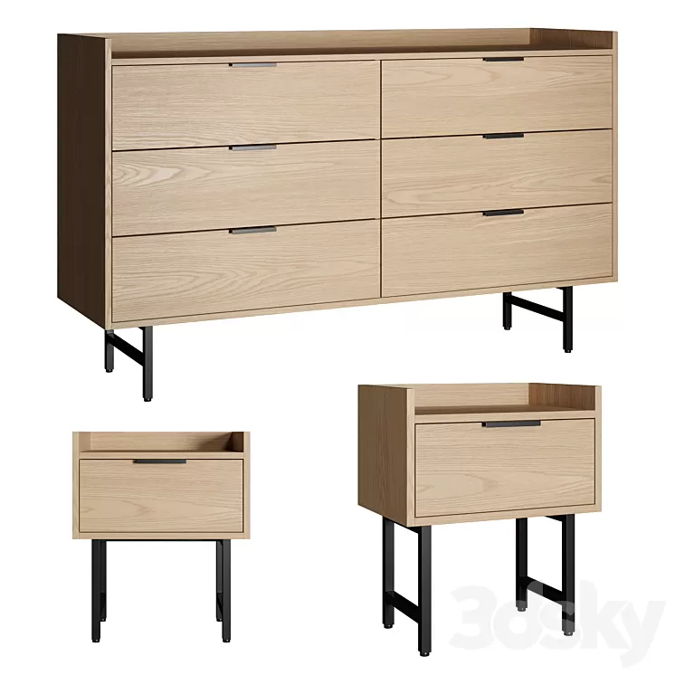 009 La Redoute headboard table and chest of drawers Volga 3D Model Free