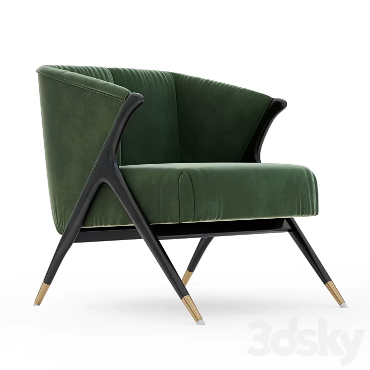 Lacquer Wooden and Velvet Lounge Armchair - 2 3D Model