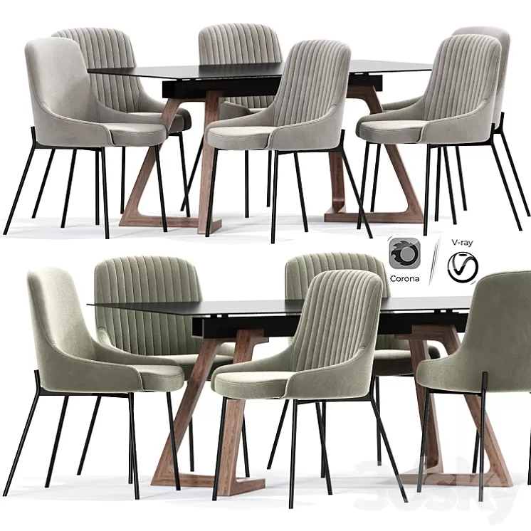 Lainy Upholstered Strip Chair Table 3D Model
