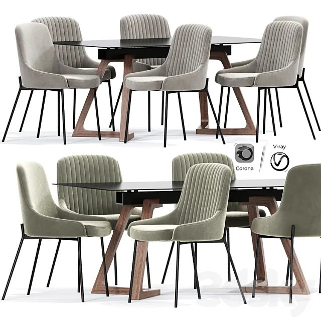 Lainy Upholstered Strip Chair Table 3DModel