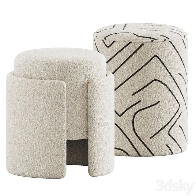 Lambhair Ottoman & Renwill Rachelle Stools 3D Model