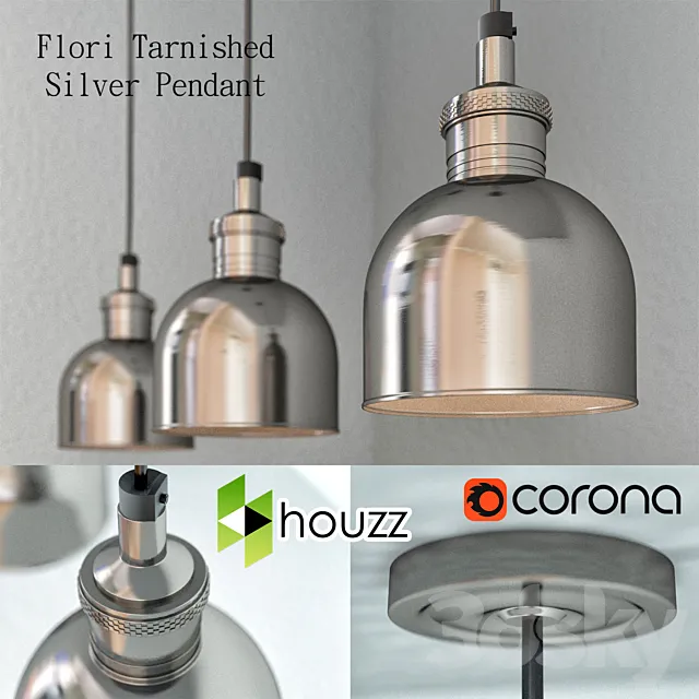 Lamp Flori Tarnished Silver Pendant 3DModel