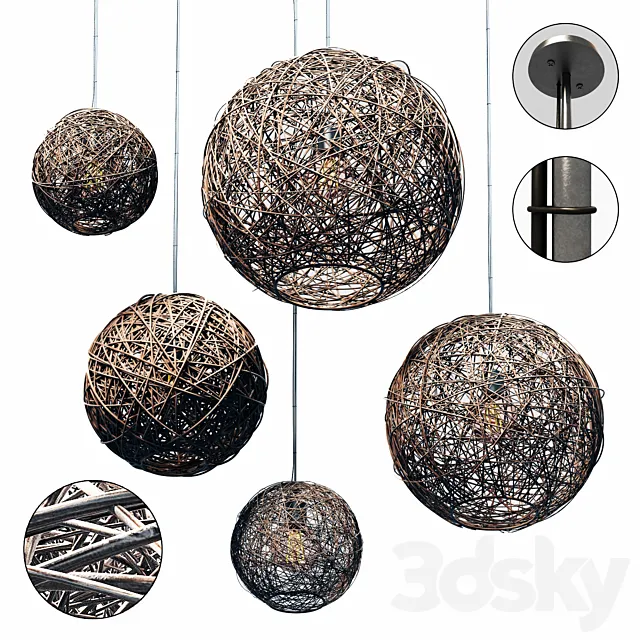 Lamp Rattan sphere hive n3 _ Rattan chandelier spherical beehive No. 3 3D Model