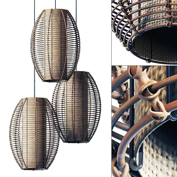 Lamp wicker branch rattan barrel 3D Model