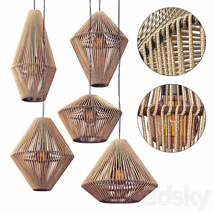 Lamp wood rattan wicker Cone / Chandeliers rattan cone 3D Model