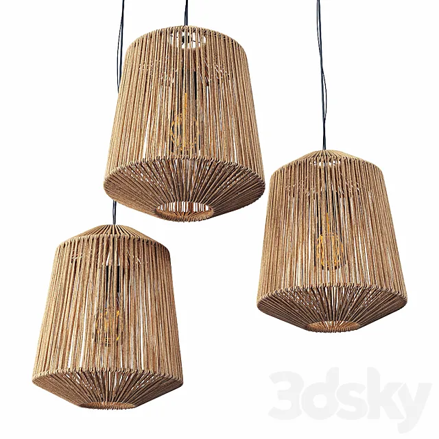 Lamp wood rotang wicker barrel _ Lamp wicker rattan barrel 3DModel