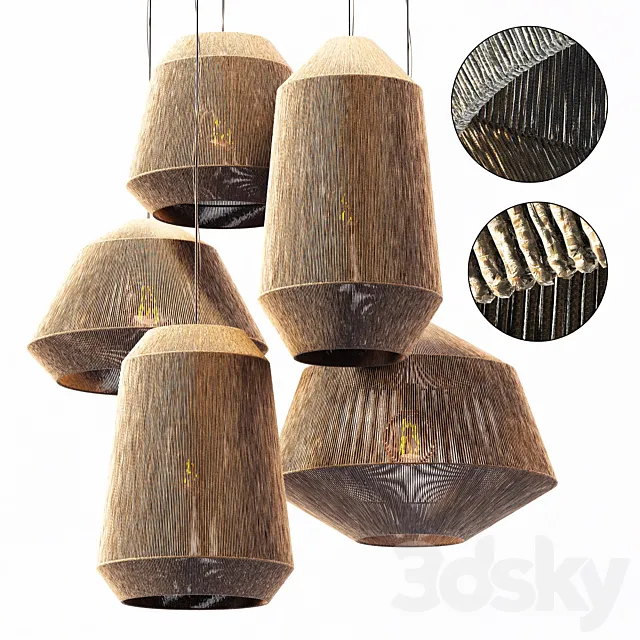 Lamp wood rotang wicker barrel n2 _ Wicker rattan lamp "Barrel" No. 2 3D Model