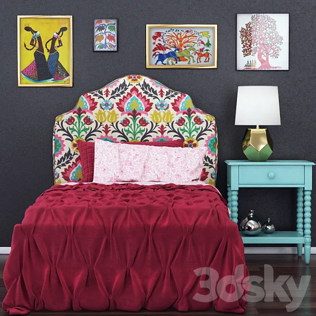 Landofnod Twin Arched Upholstered Headboard (Pattern - Desert Flower) 3DModel