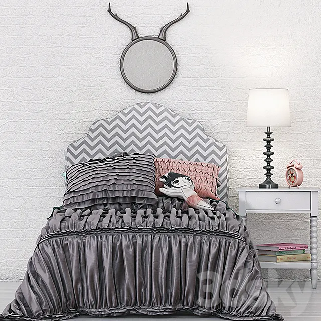 Landofnod Twin Arched Upholstered Headboard (Pattern - Zig Zag) 3D Model