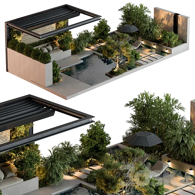 Landscape Furniture Backyard with Pool 93 3D Model