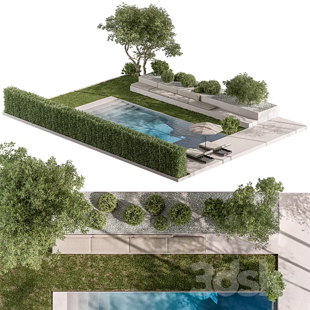 Landscape Furniture Backyard with Pool 95 3D Model