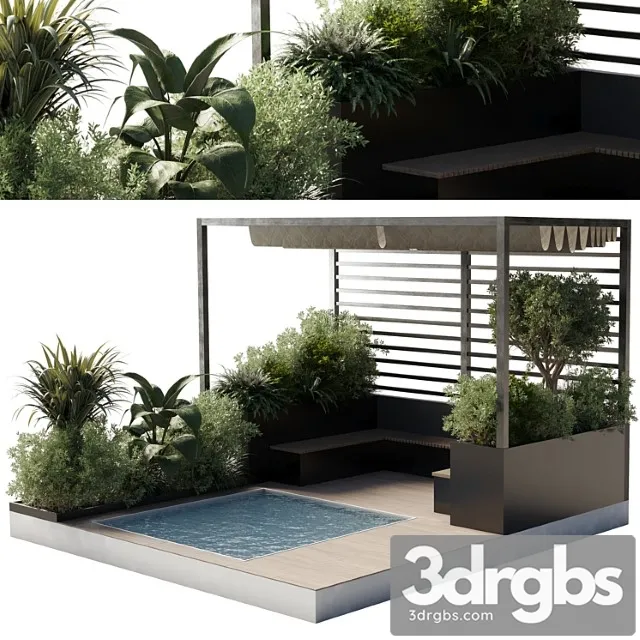 Landscape furniture by pool with pergola and roof garden 08 3D Model Download