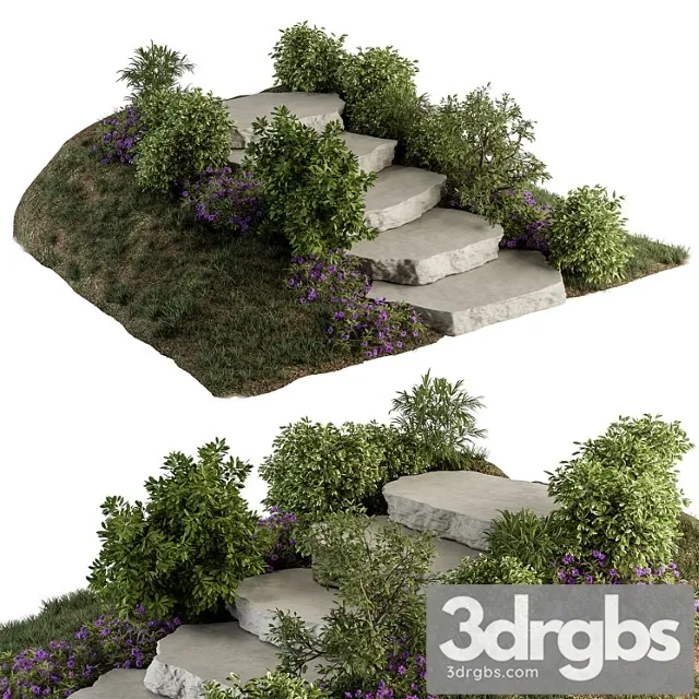 Landscape furniture rock stairs with garden - architect element 56 3D Model Free